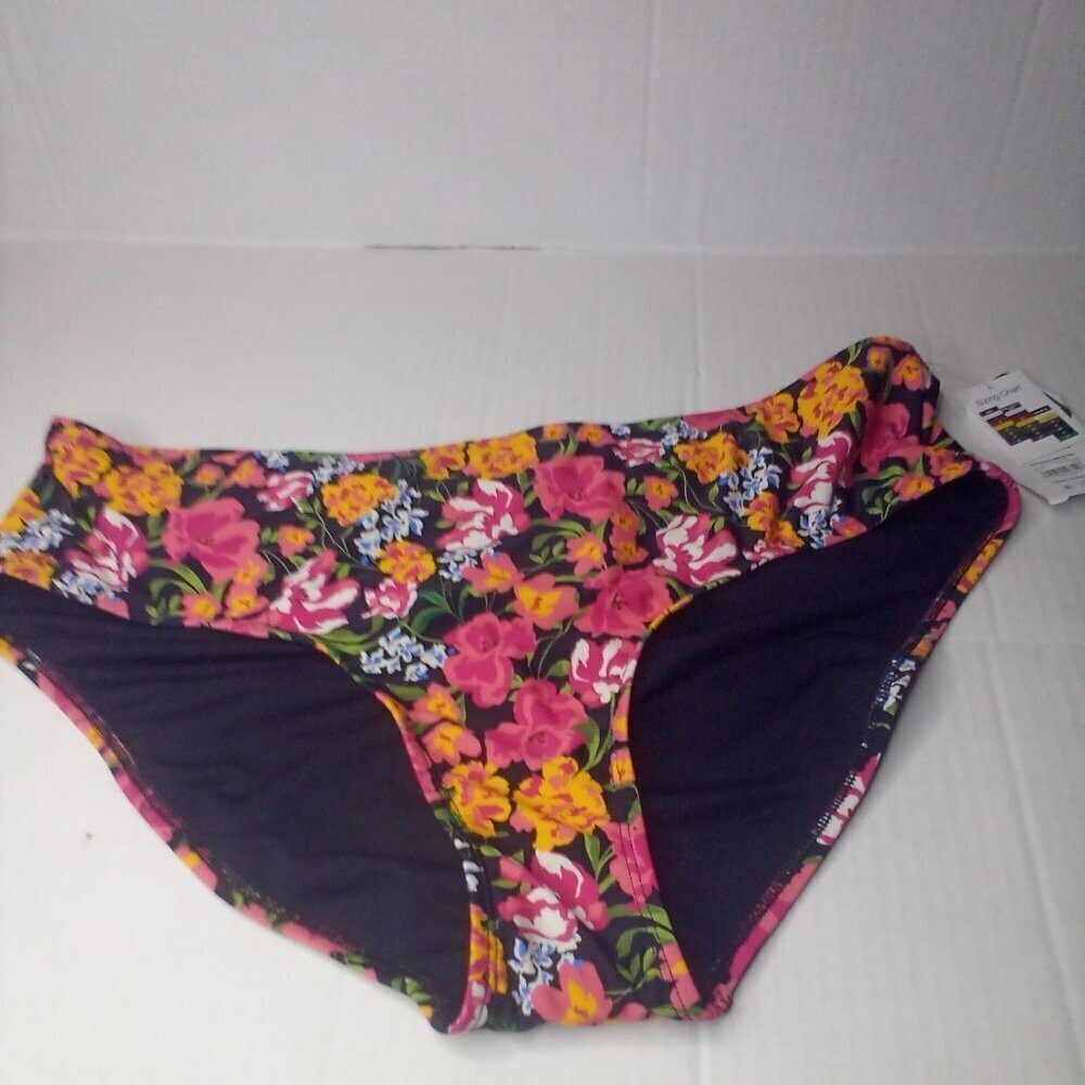 Time And Tru Swim Bikini Bottom 1X 16W 18W Mid-Rise Blooming Floral Colorful